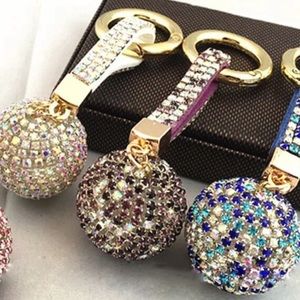 Crystal Rhinestone Ball Leather Strap Key Ring